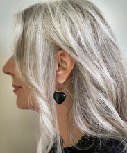 Load image into Gallery viewer, “Heart of glass” Obsidian Heart Gold Hoops