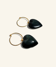 Load image into Gallery viewer, “Heart of glass” Obsidian Heart Gold Hoops