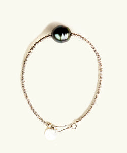 Tahitian black pearl silver bracelet