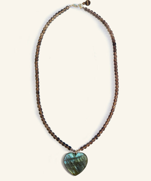 Labradorite Heart and Smoky Quartz Necklace