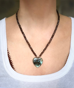 Labradorite Heart and Smoky Quartz Necklace
