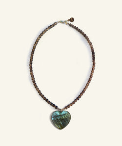 Labradorite Heart and Smoky Quartz Necklace