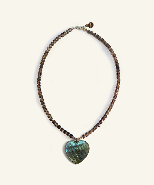 Labradorite Heart and Smoky Quartz Necklace