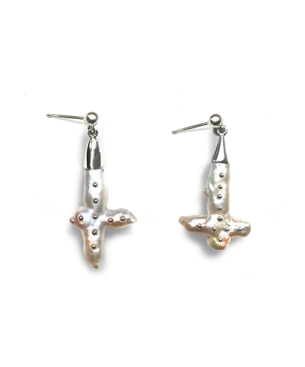 Arethusa silver studded pearl earrings