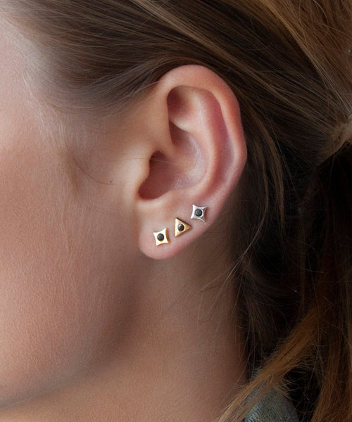 Black Diamond Gold Triangle Stud Earring