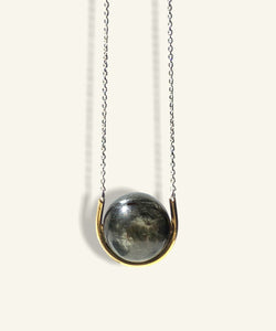 Golden Eye Sphere in Gold Cradle with Silver Chain