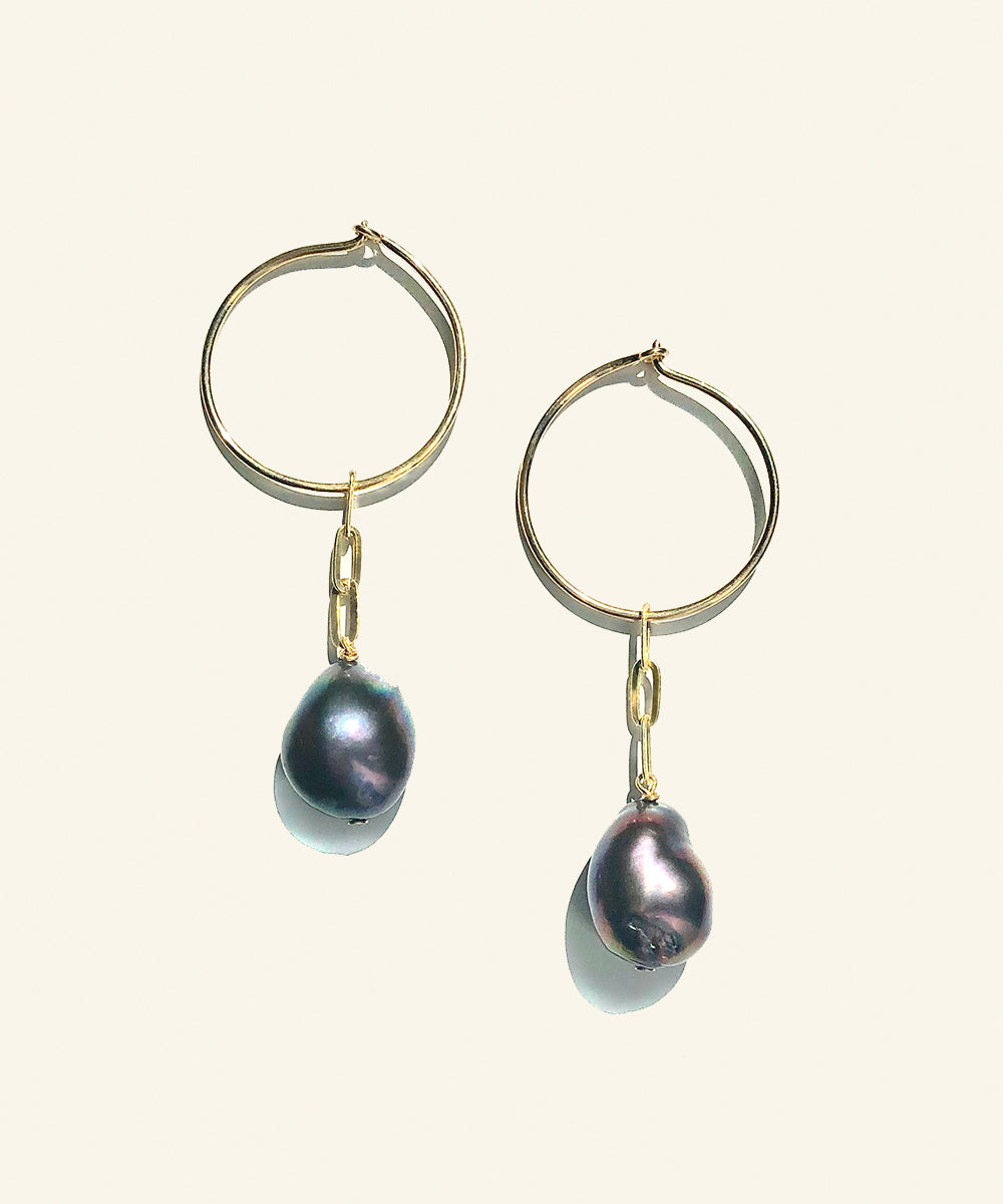 Black pearl hoop deals earrings