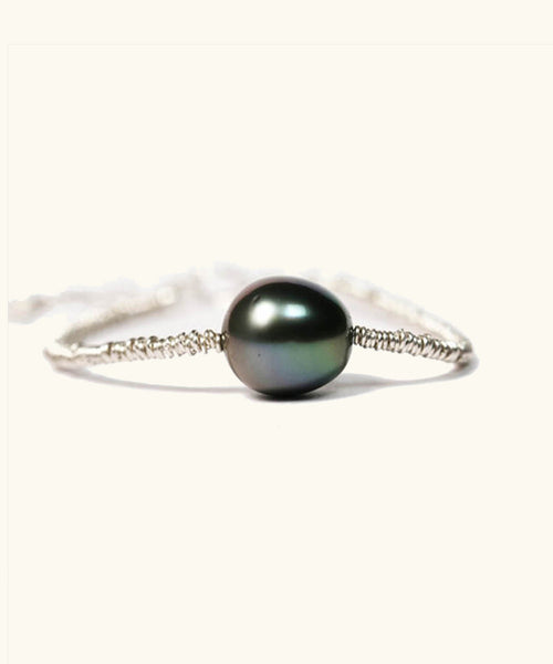Tahitian black pearl silver bracelet