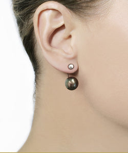 Tahitian black pearl & silver stud earring